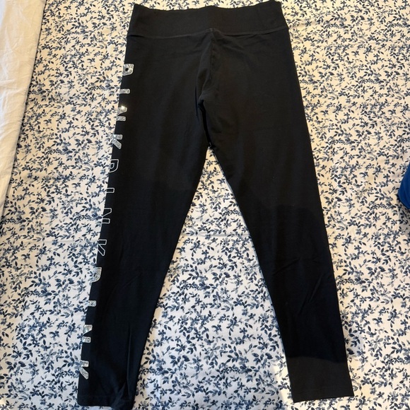 Victoria’s Secret PINK Black Yoga Leggings with Sequin Logo – Size L - Picture 2 of 5